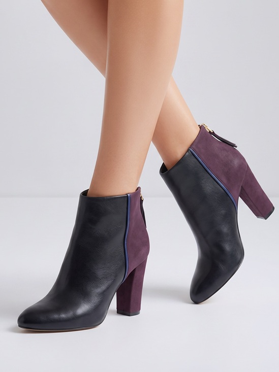 CAbi Shoes - CAbi Leather Ankle Boots Block Heel Color-Block Side Zip Burgundy & Black Sz 8.5